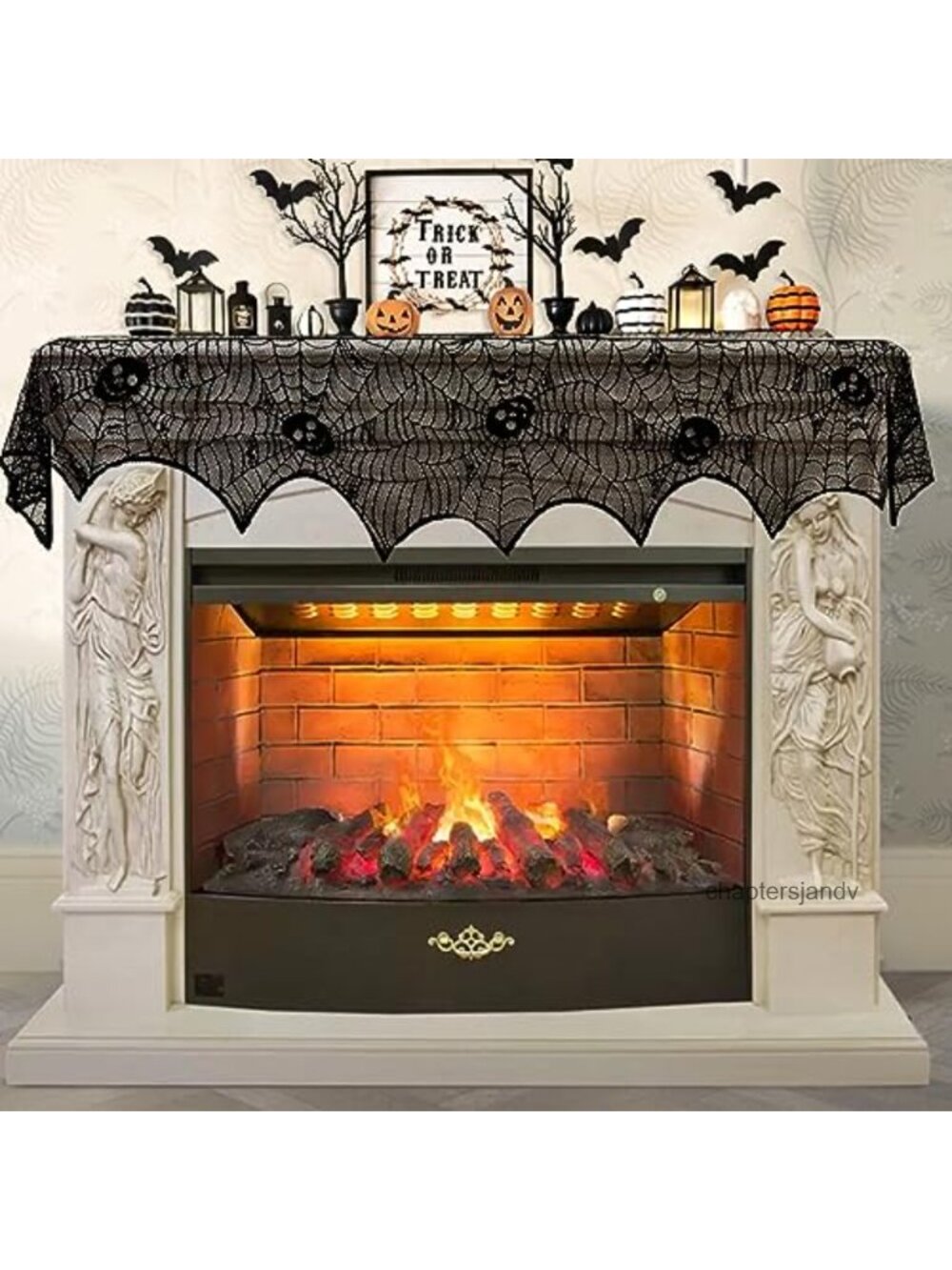 Halloween Spiderweb Lace Fireplace Mantel Scarf 98x18 Inch Indoor Decor